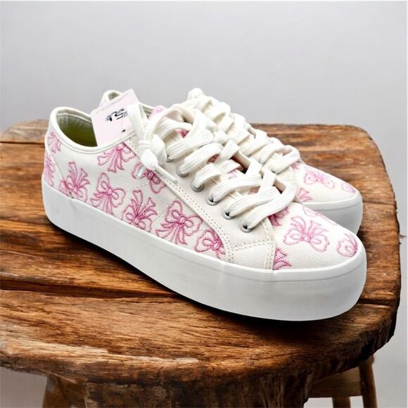 NWT Gorgeous SINCERELY JULES 6 Canvas White & Pink Bow Print COQUETTE Sneakers - Picture 8 of 12